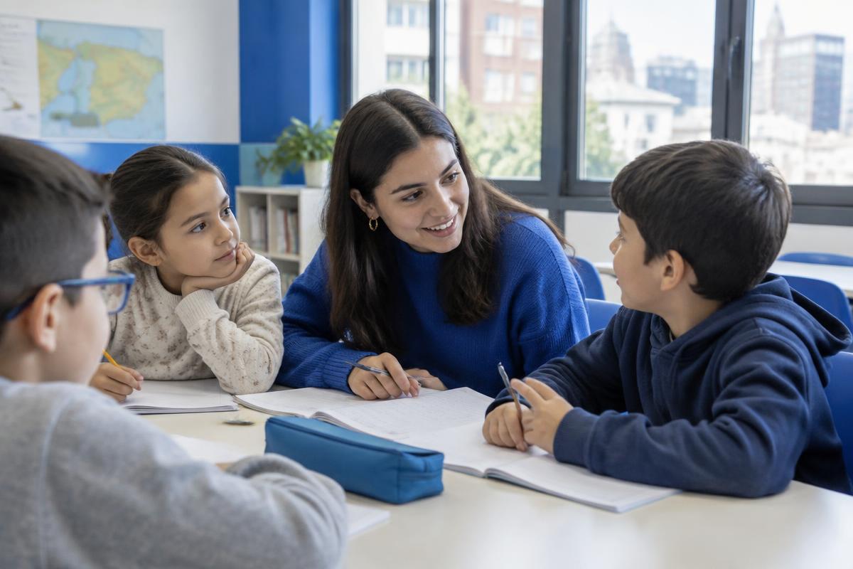 A university volunteer helping children with their schoolwork